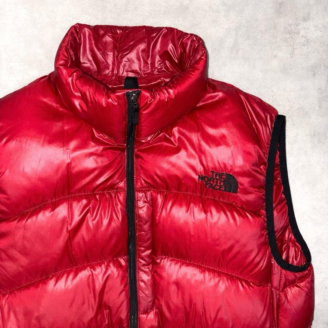 ノースフェイス 軽量 ダウンベスト L レッド 赤 the north face