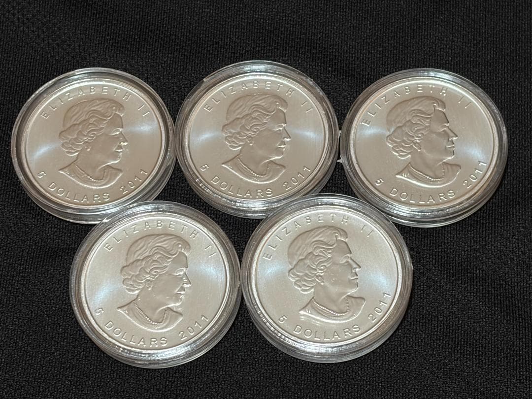 ５枚セット 2011年 メイプルリーフ銀貨 カナダ 5ドル 純銀貨