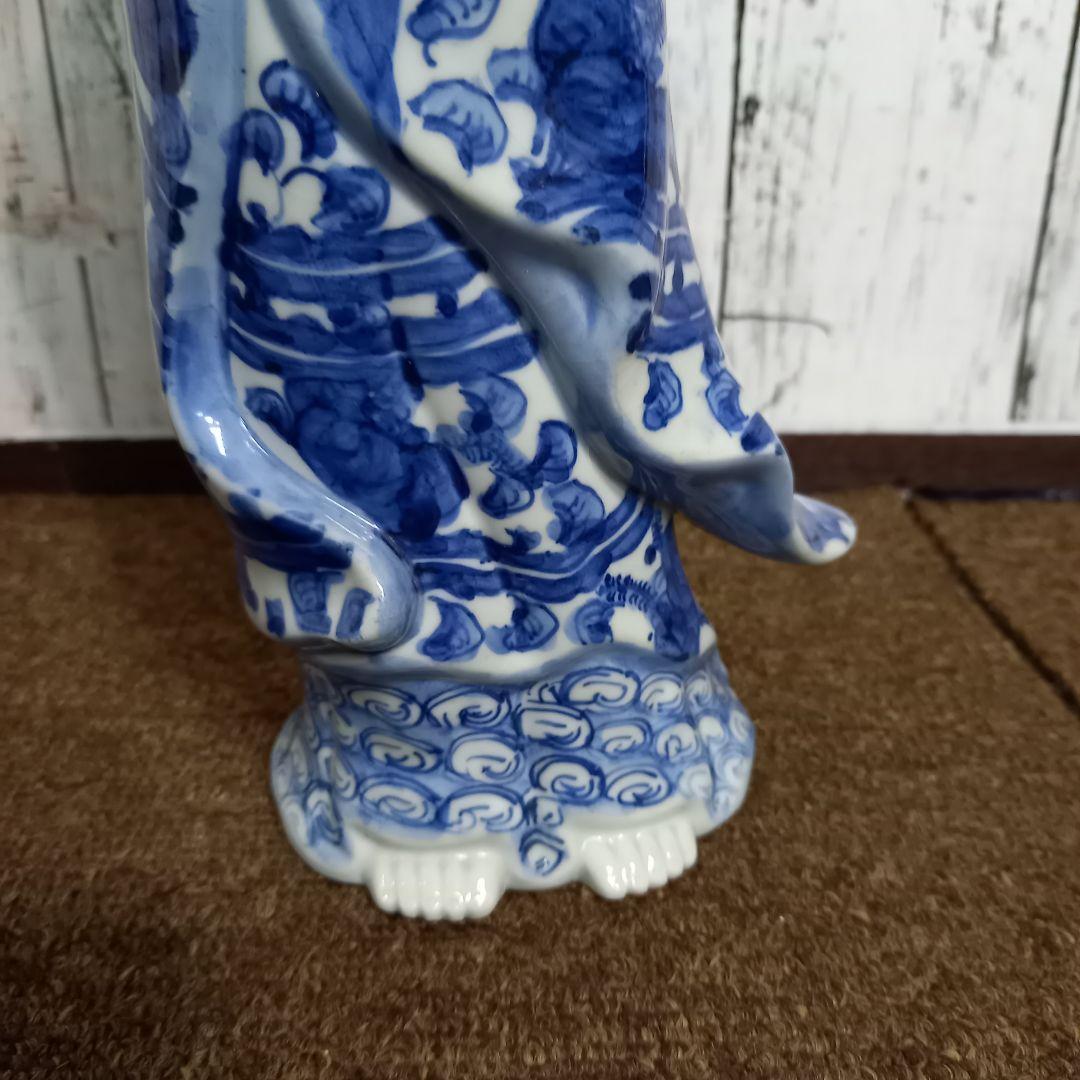 観音菩薩立像　九谷焼　染付　高さ35cm