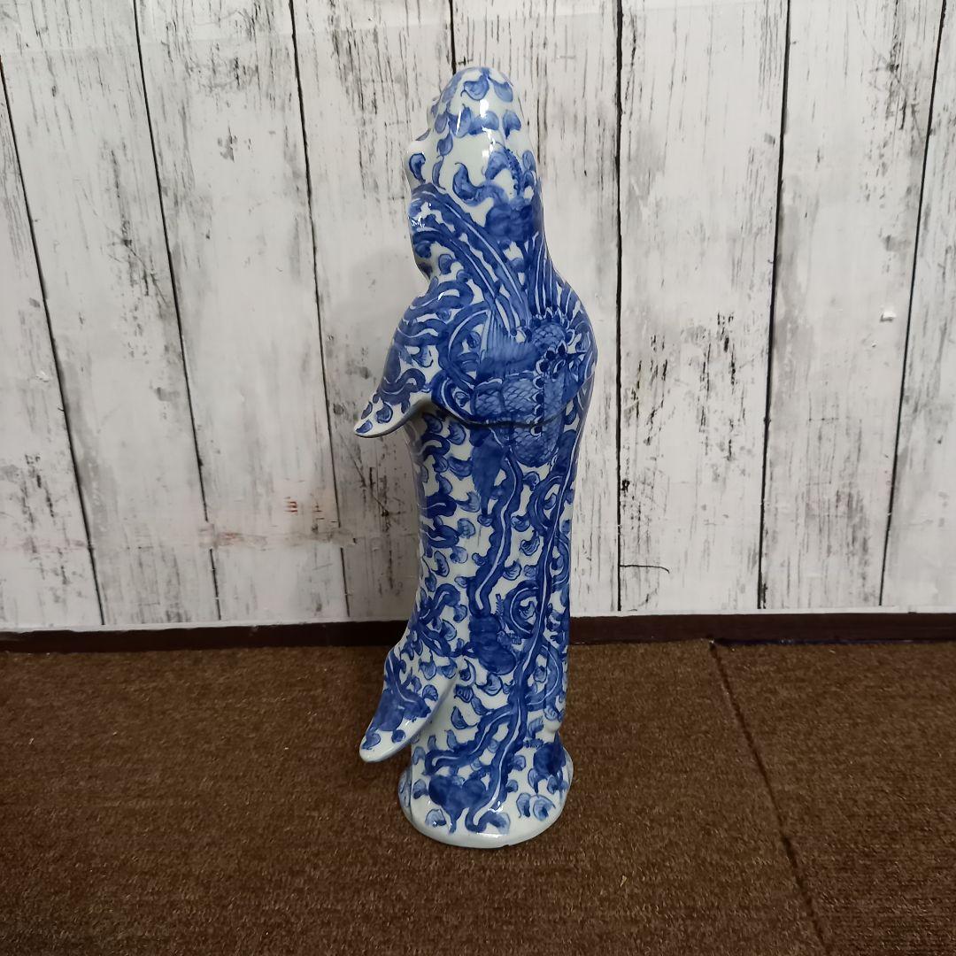 観音菩薩立像　九谷焼　染付　高さ35cm