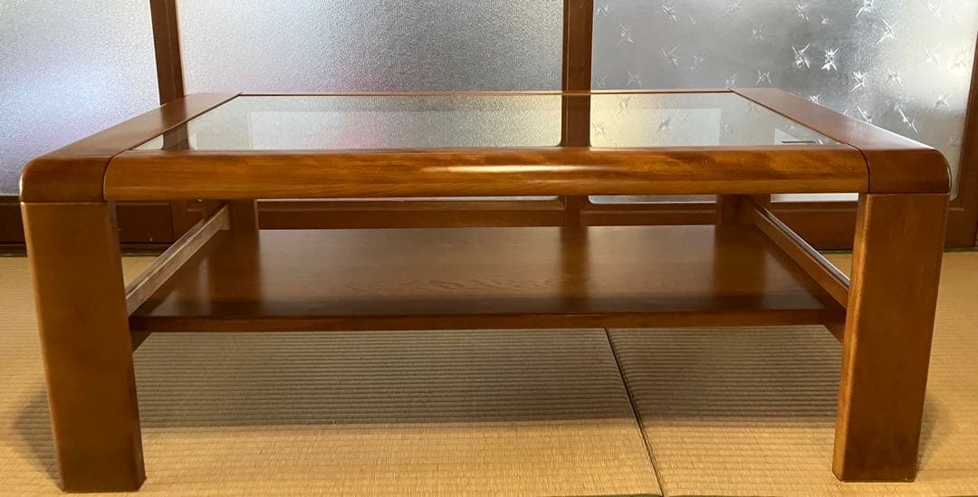 カリモク ガラストップ テーブル 天然木