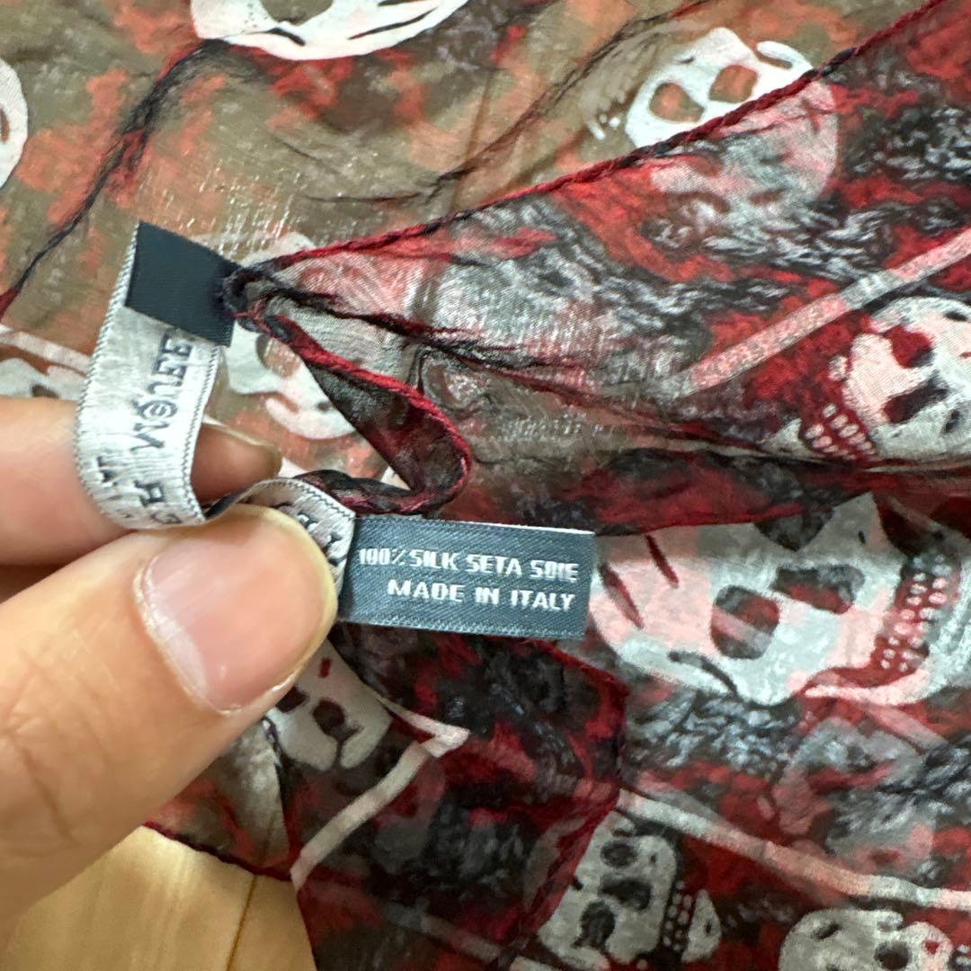 alexander mcqueen スカーフ スカル レッドシルク100%