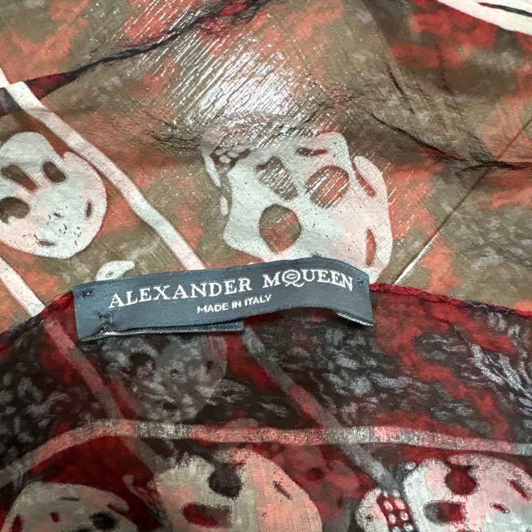 alexander mcqueen スカーフ スカル レッドシルク100%