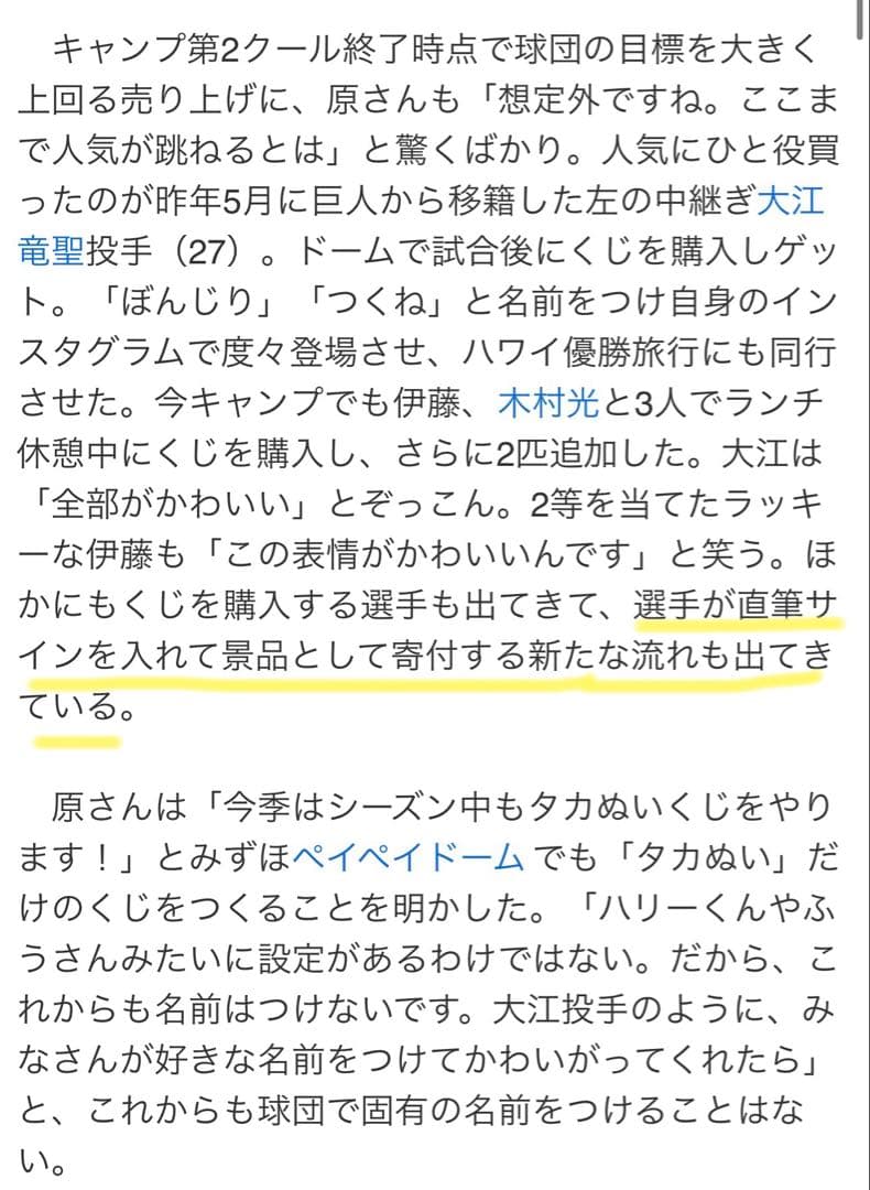 大野稼頭央選手 サイン入り鷹ぬい(直筆メッセージ入り当たりくじ付き)