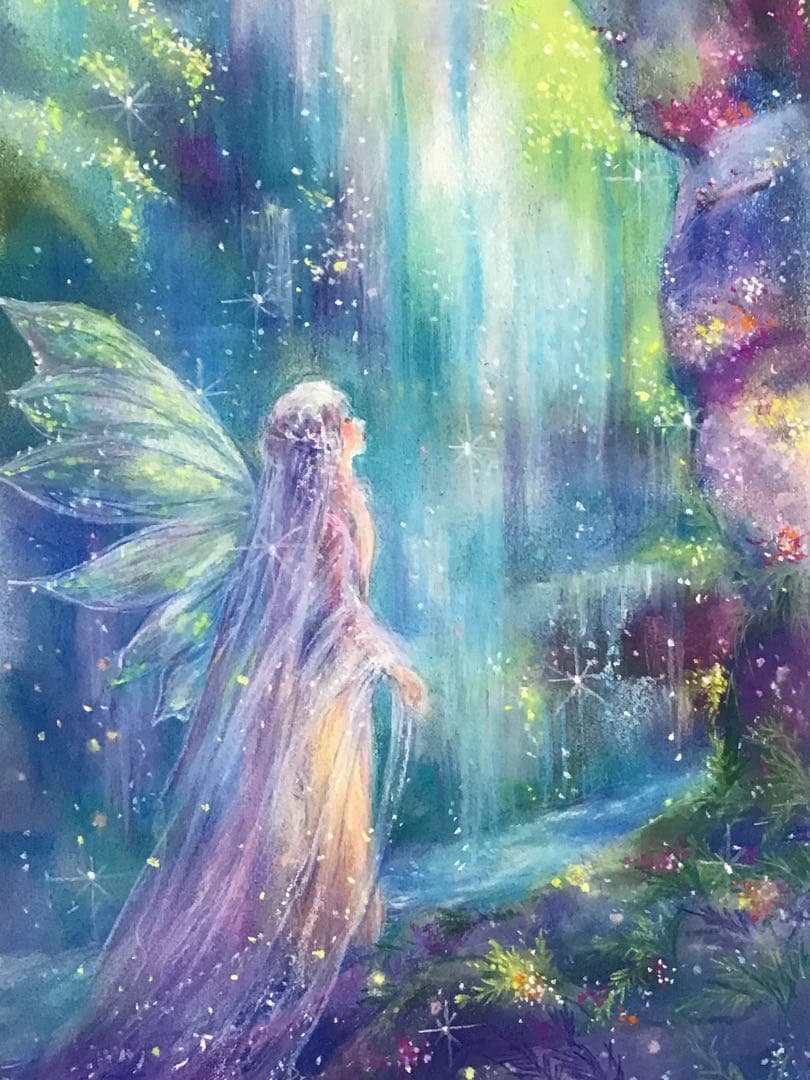 水辺の妖精　絵画アート原画　パステル画