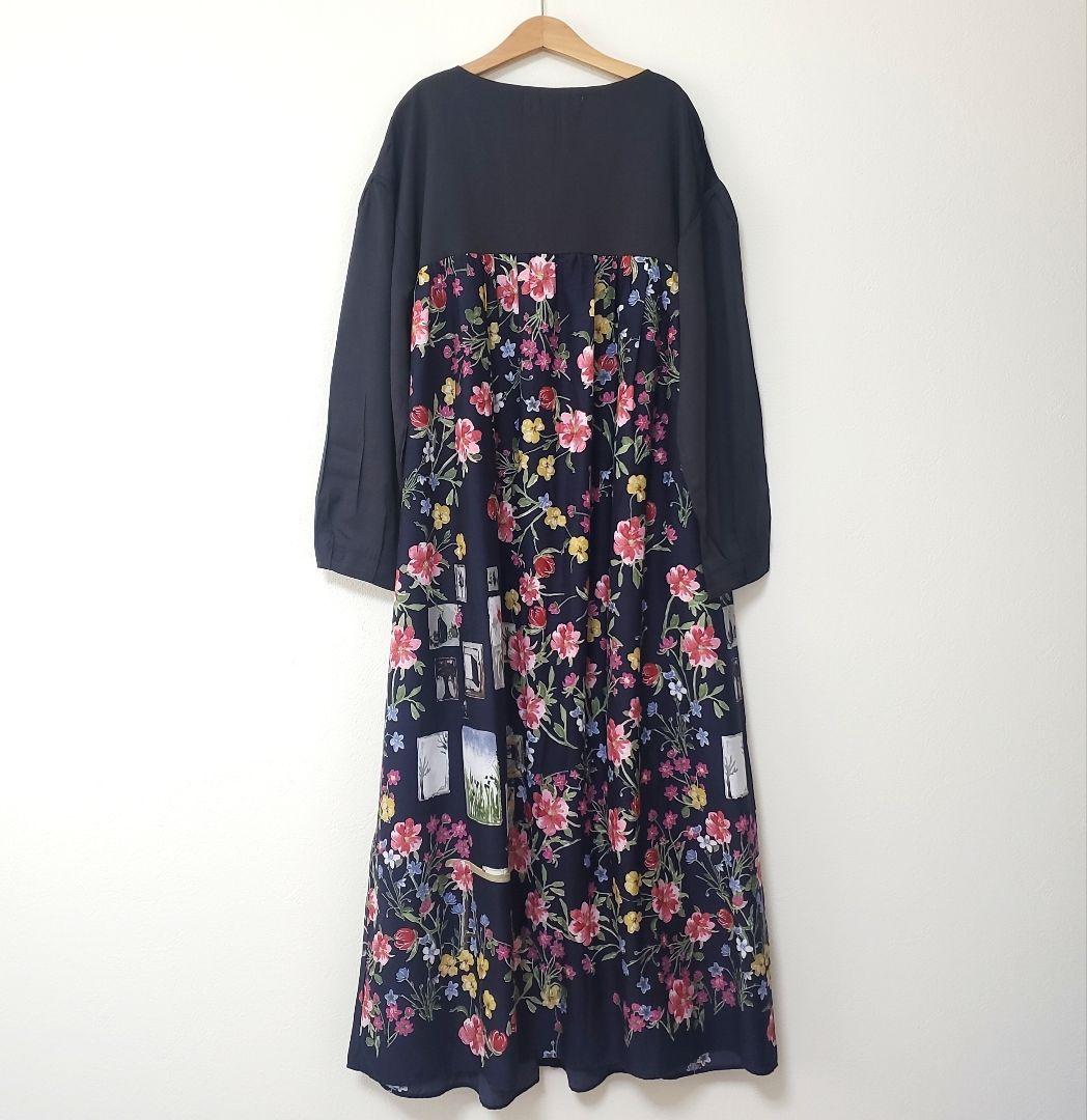 【美品】スーパーハッカ ボタニカル 花柄 薄手 長袖 ロングワンピース