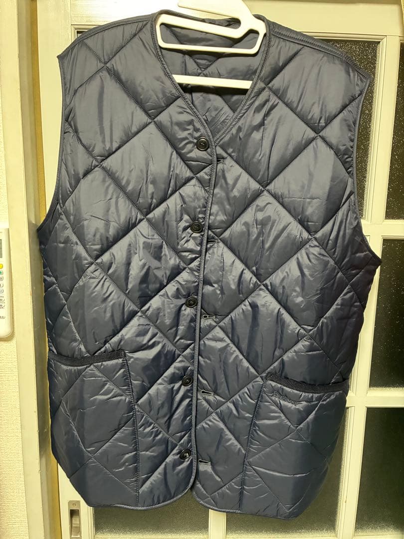 Barbour ネイビー キルティングダウンベスト XL