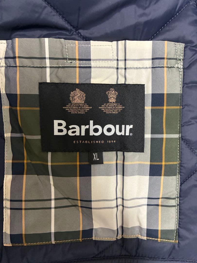 Barbour ネイビー キルティングダウンベスト XL
