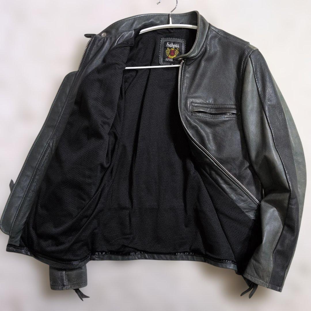 超良品レア　シングルライダース M バイカラー　メッシュ　パンチン　グレー