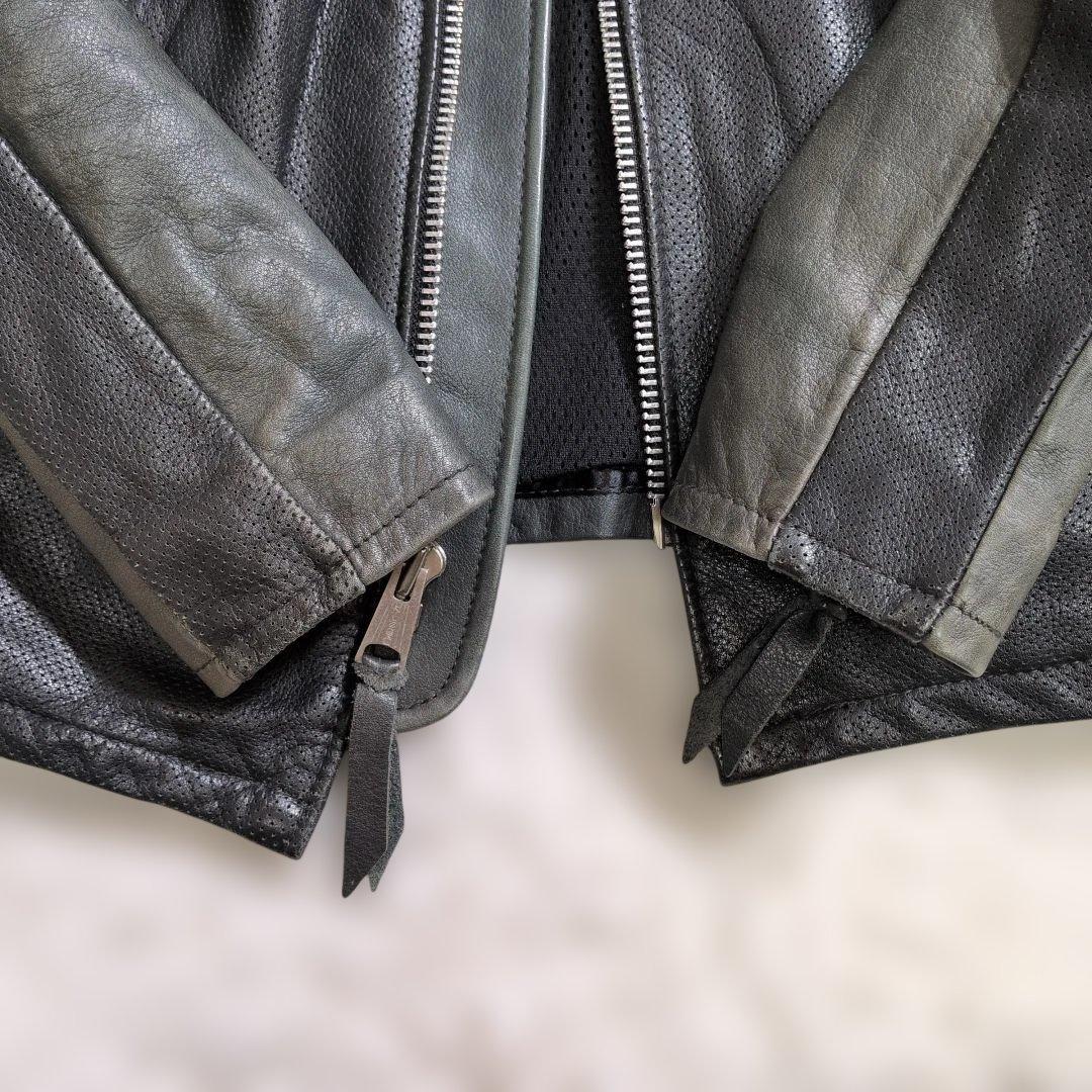 超良品レア　シングルライダース M バイカラー　メッシュ　パンチン　グレー