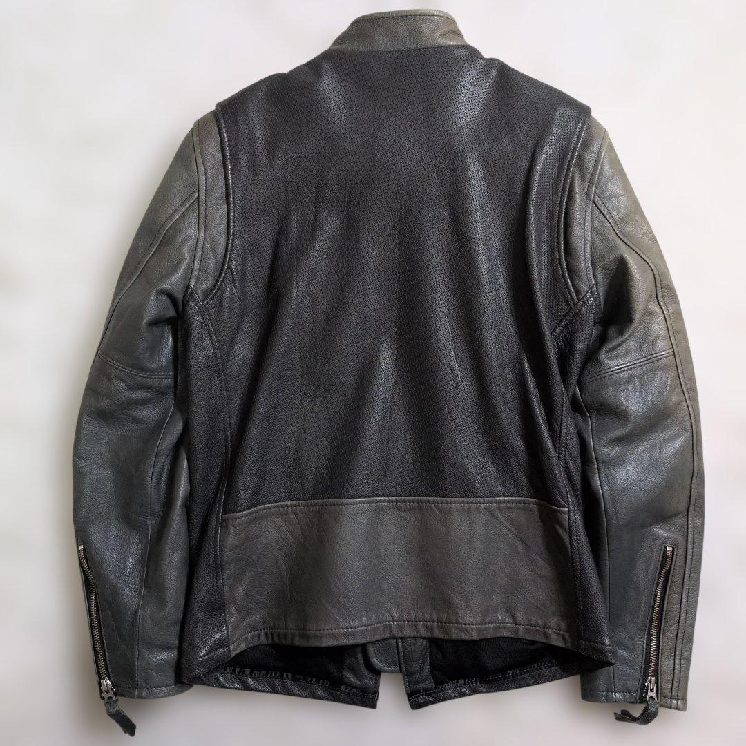 超良品レア　シングルライダース M バイカラー　メッシュ　パンチン　グレー