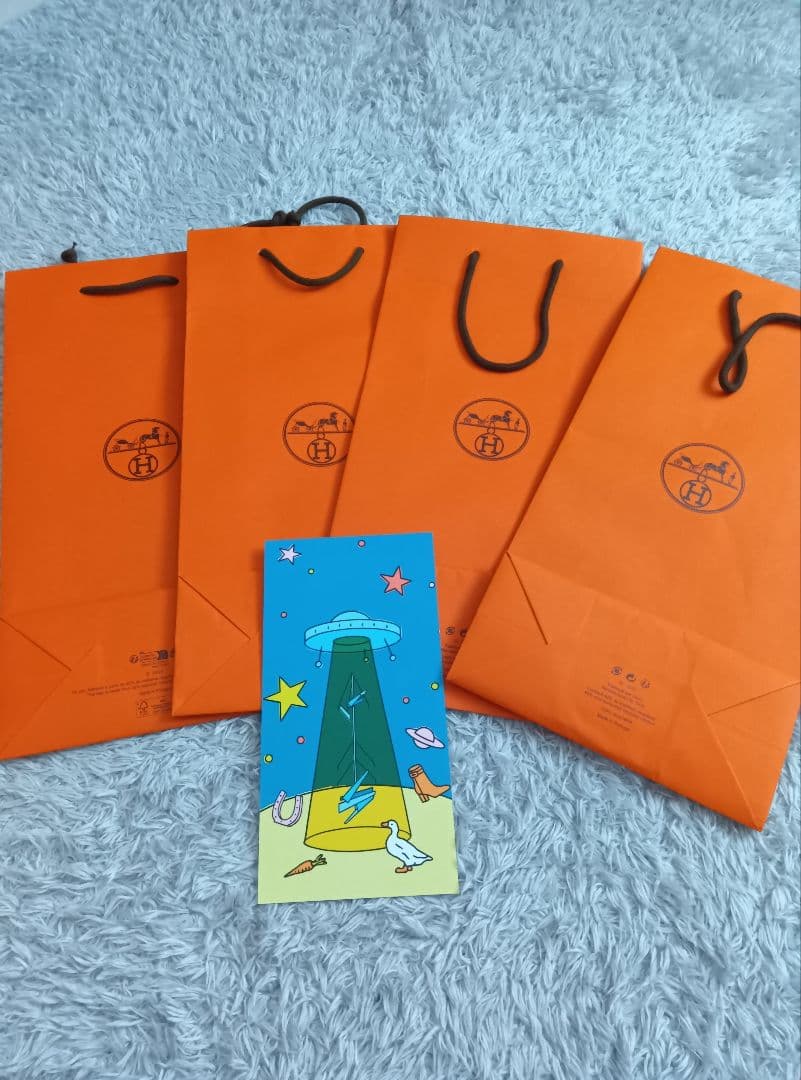 HERMES オレンジギフトバッグセット 8個 ショッパー4枚　ポストカード