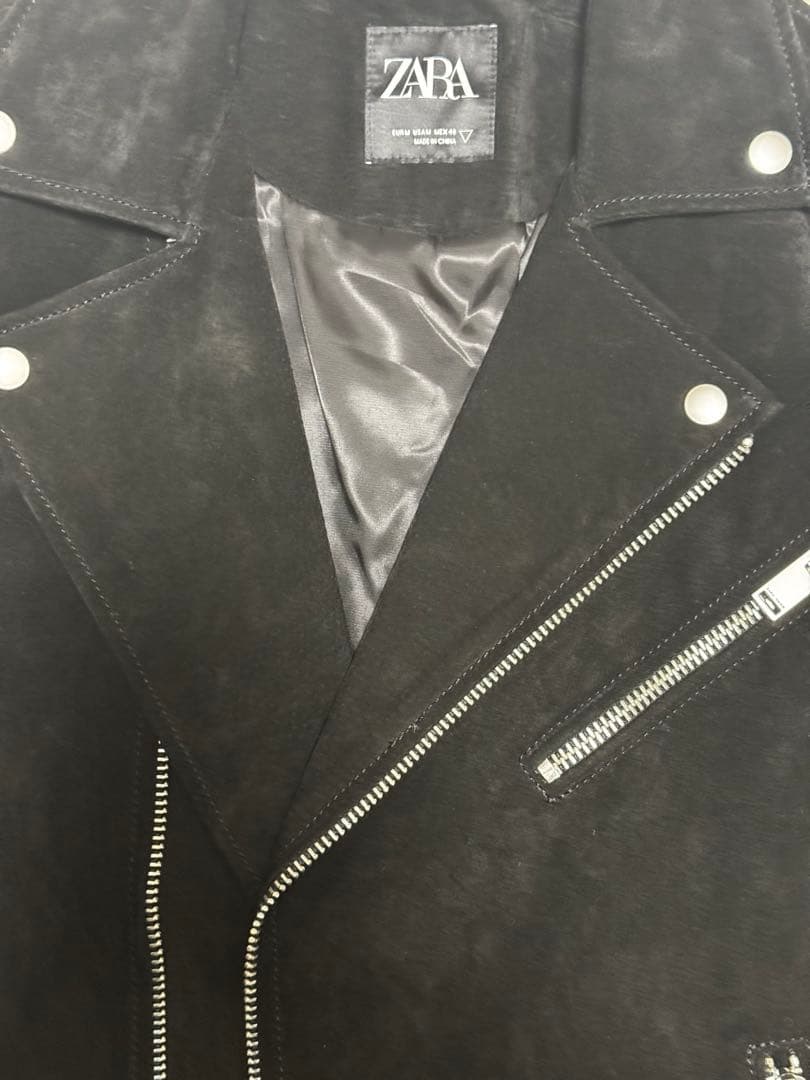 ZARA 黒 本革スエード ライダースジャケット