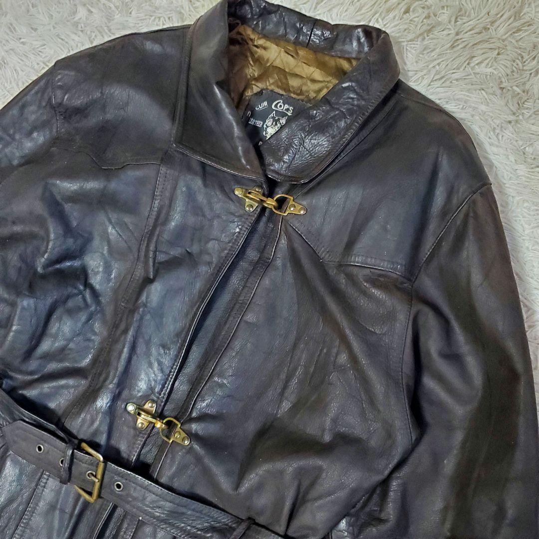 希少 フランス製 本革 ファイヤーマンジャケット ベルト オールレザー XL