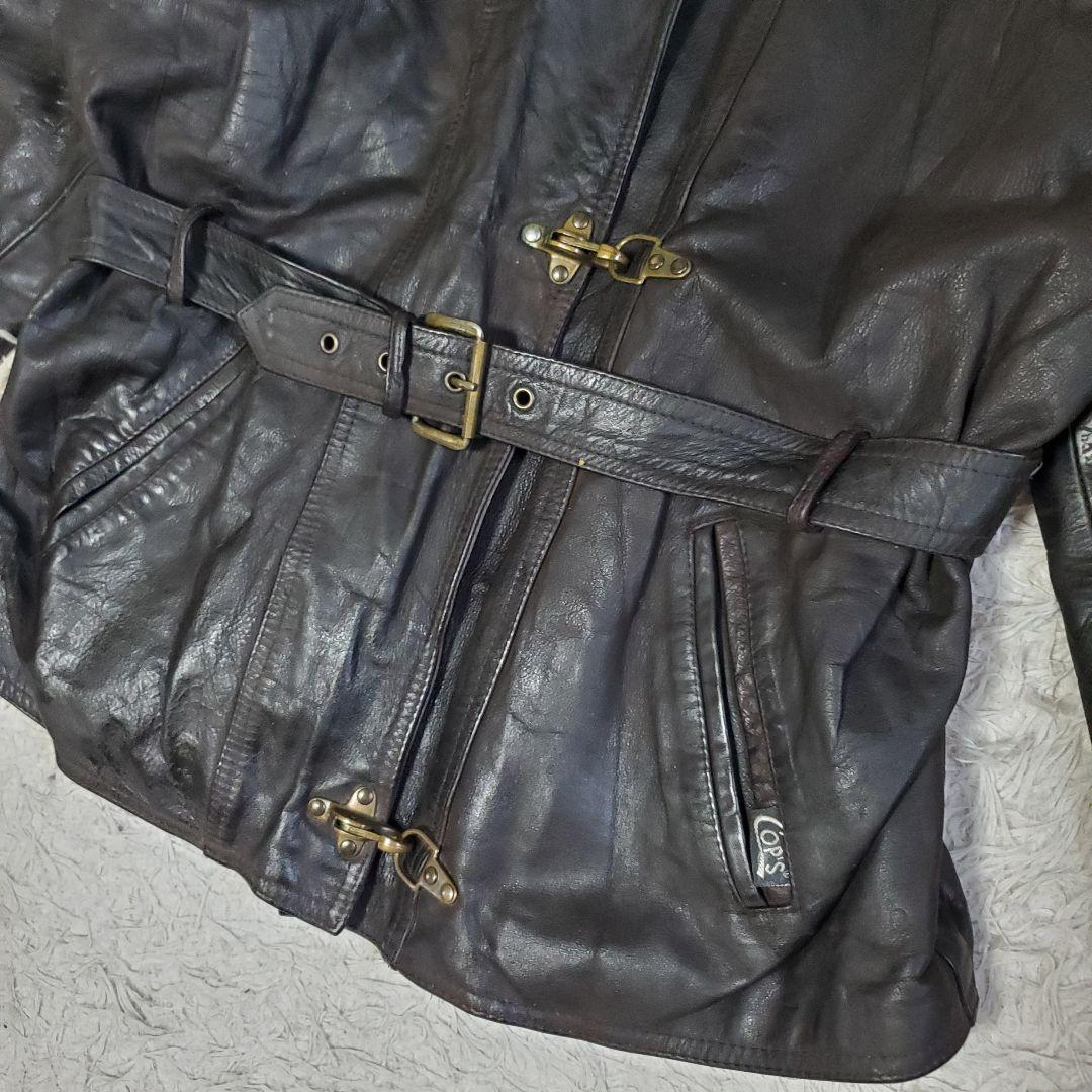 希少 フランス製 本革 ファイヤーマンジャケット ベルト オールレザー XL