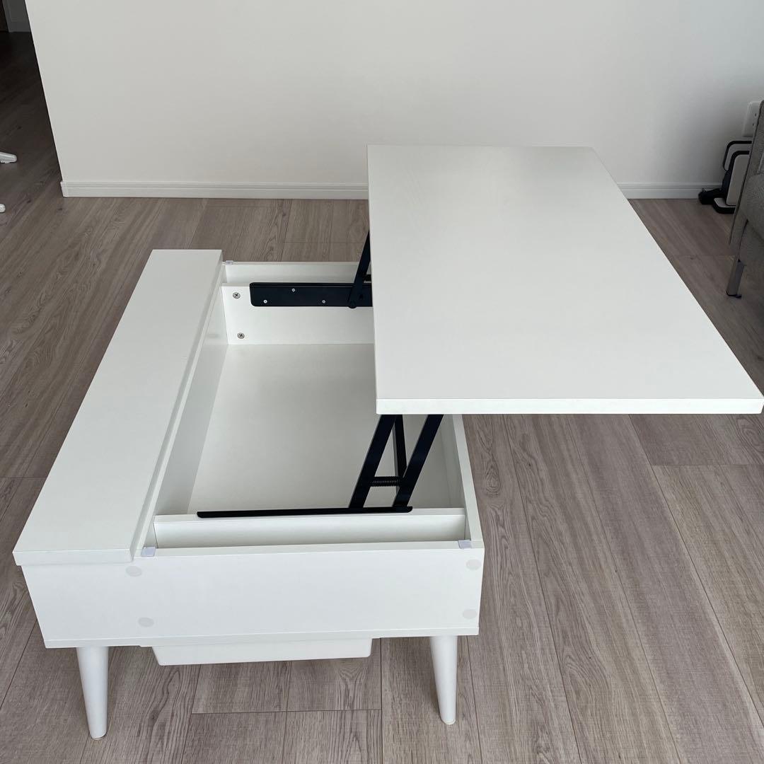 【美品】リフトアップテーブル ホワイト