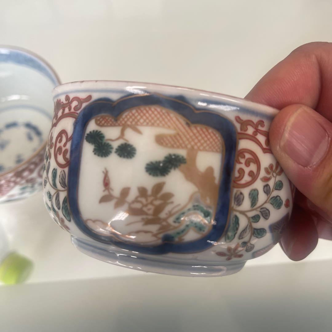 江戸時代　古伊万里　金襴手　小鉢2客 富貴長春