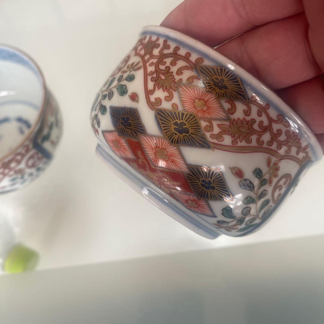 江戸時代　古伊万里　金襴手　小鉢2客 富貴長春