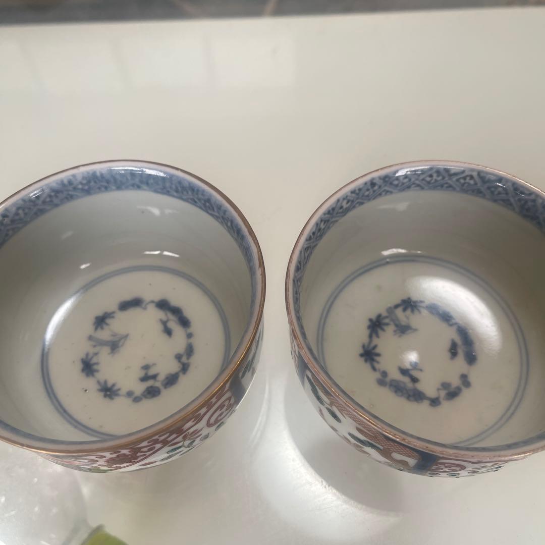 江戸時代　古伊万里　金襴手　小鉢2客 富貴長春