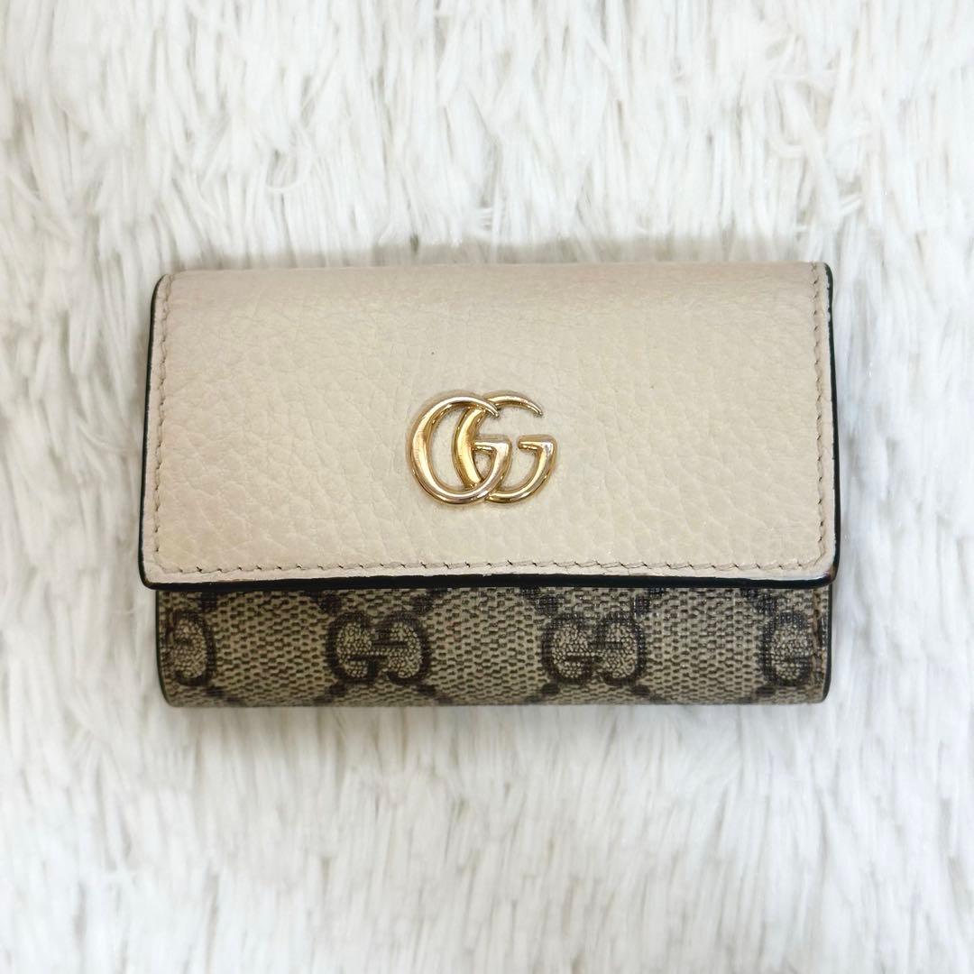 GUCCI キーケース 6連 GGマーモント GGスプリーム ホワイト
