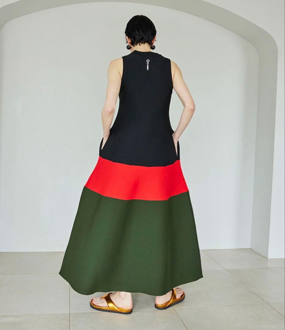 ワンピース OMMO TENT LINE BLOCKING KNIT OP RED