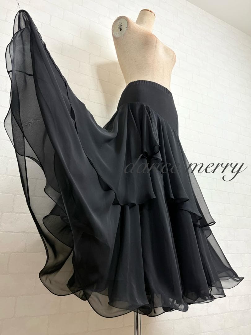 ＊新品　社交ダンス　スカート　黒　豪華　ワルツ　パーティ　豪華　1403　スロー