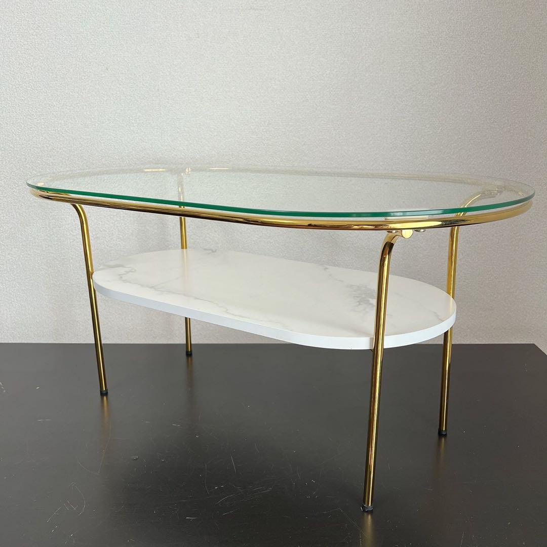 Francfranc レガート コーヒーテーブル S ゴールド大理石調ガラス天板