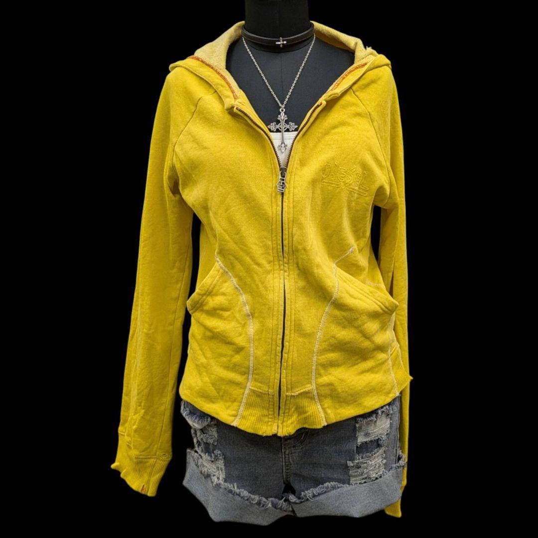 y2kグランジ DIESEL パーカー ジップアップ フーディ ギミックイエロー