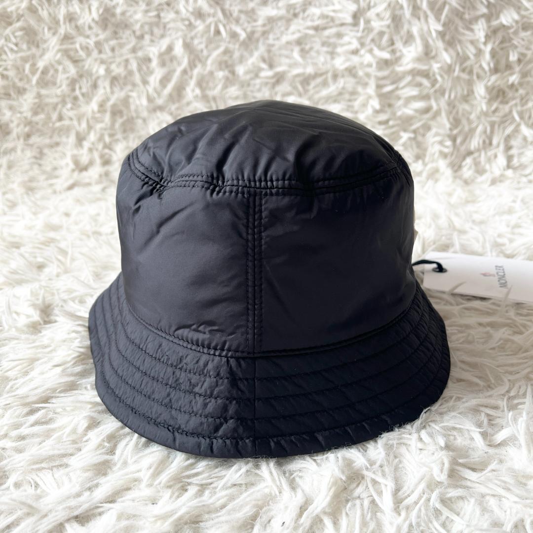 【新品】MONCLER ブラック バケットハット サイズL ホワイトロゴ