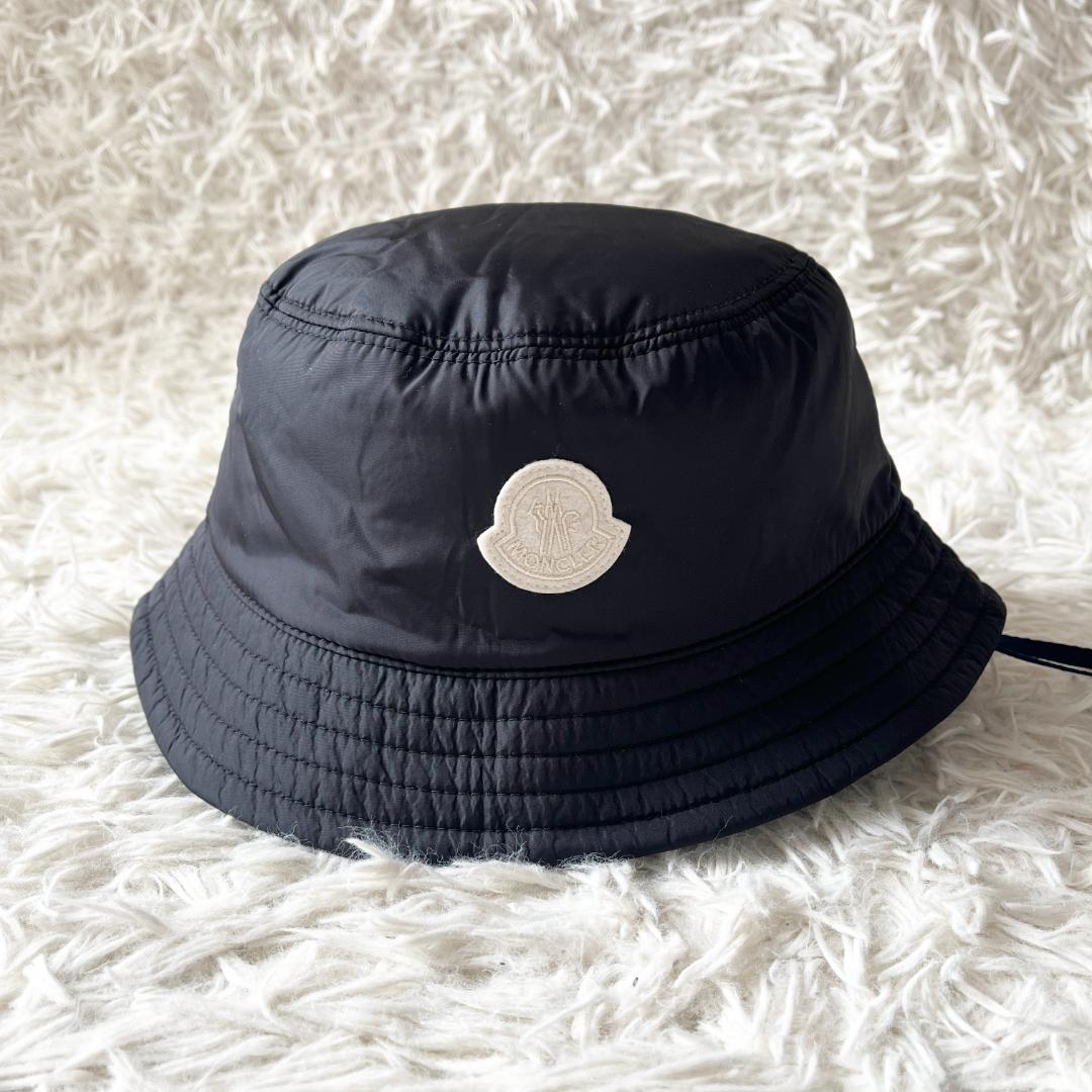 【新品】MONCLER ブラック バケットハット サイズL ホワイトロゴ