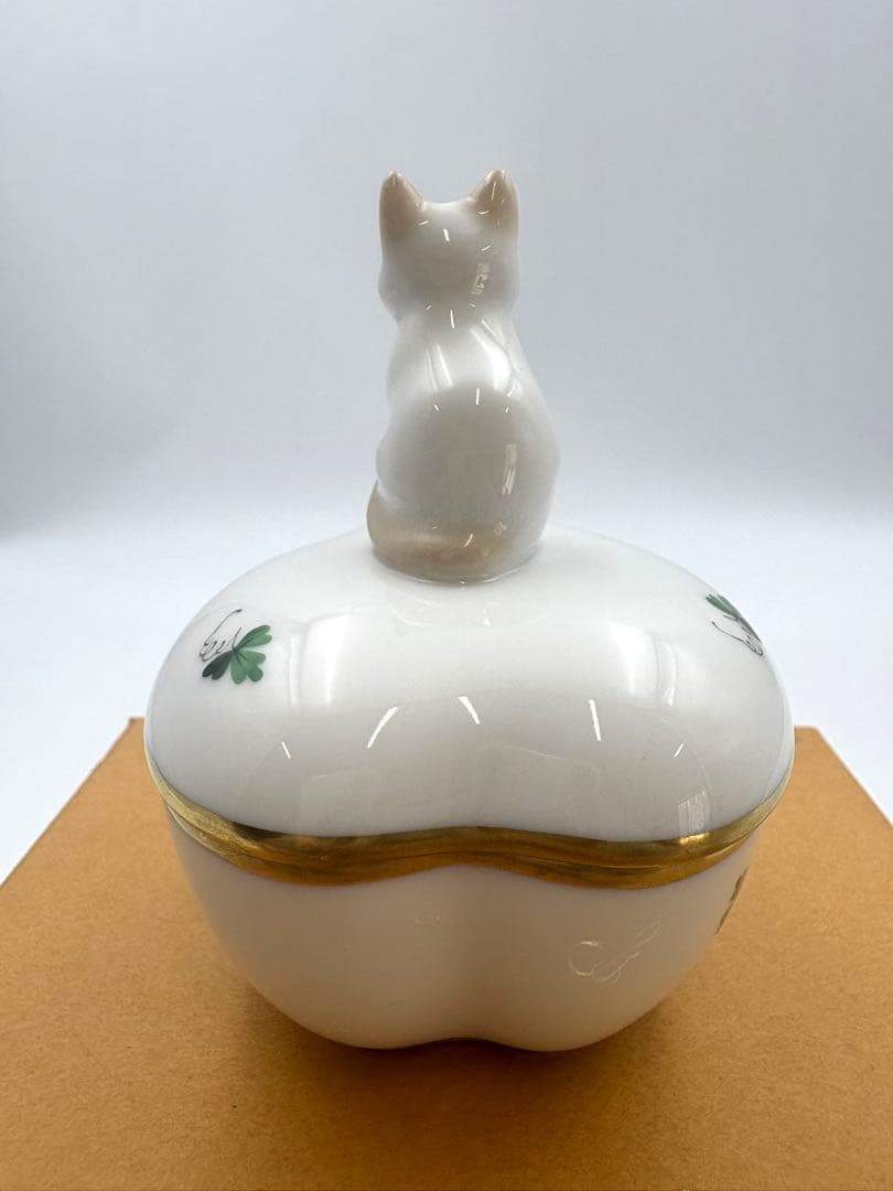 未使用保管品　ヘレンド 猫　ハート　ウィーンの薔薇　小物入れ　ボンボニエール箱付