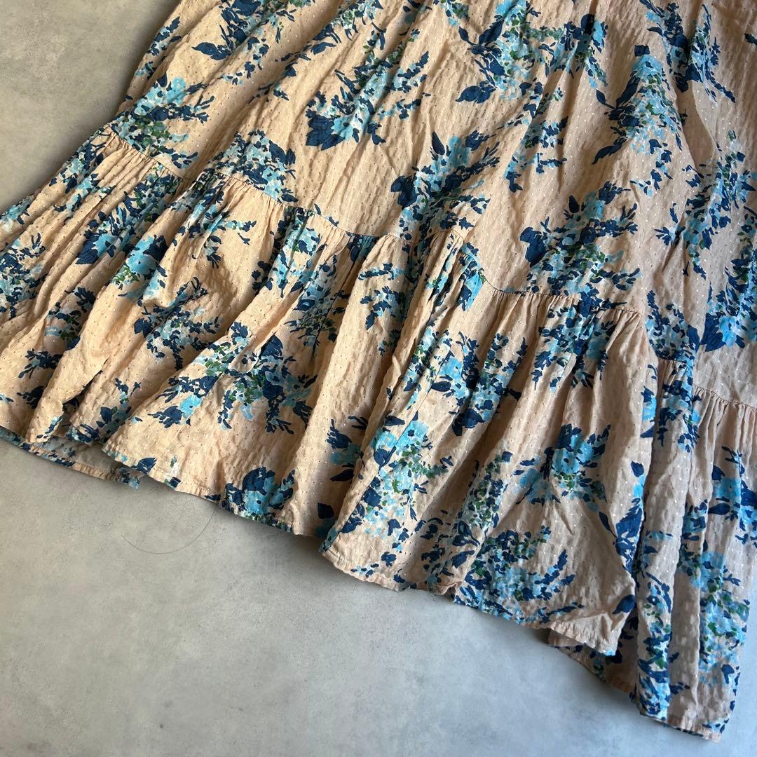 ayakan様ヌキテパ コットンレーヨンフラワープリントパイピングドレス