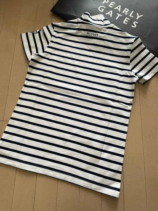 パーリーゲイツ　ホワイトボーダー　半袖ハイネックカットソー　サイズ2