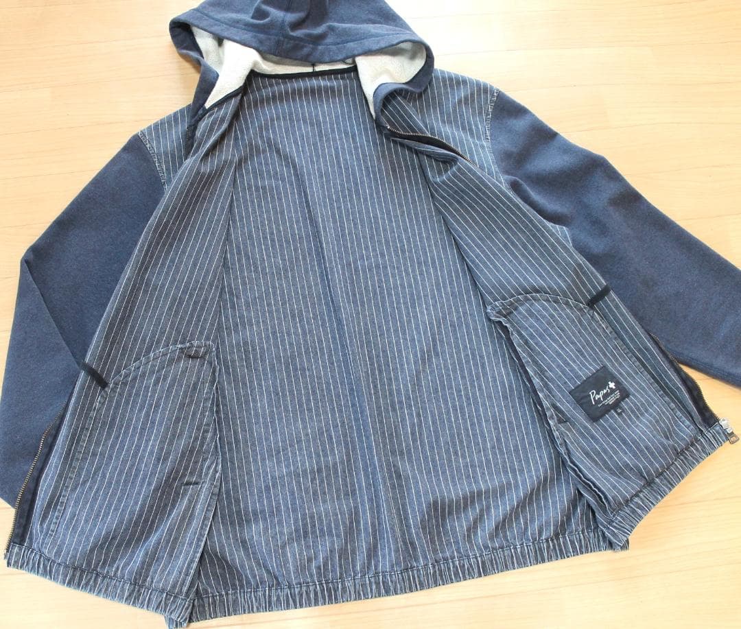 極美品5.7万円）papas+ パパス デニムフーディーブルゾンインティゴカラー