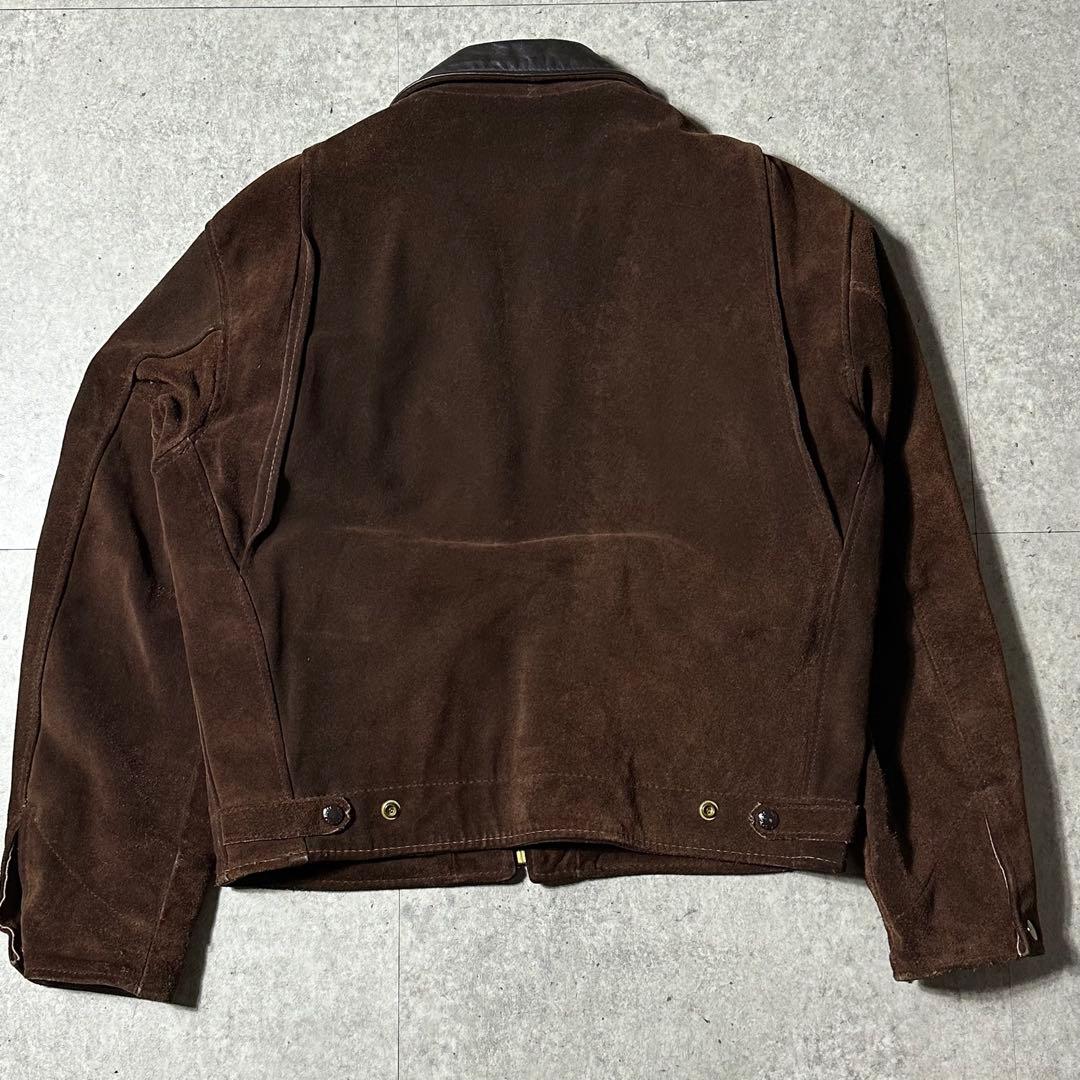 希少 Schott 313 襟レザー ジャケット 黒 ブラウン 40 スウェード