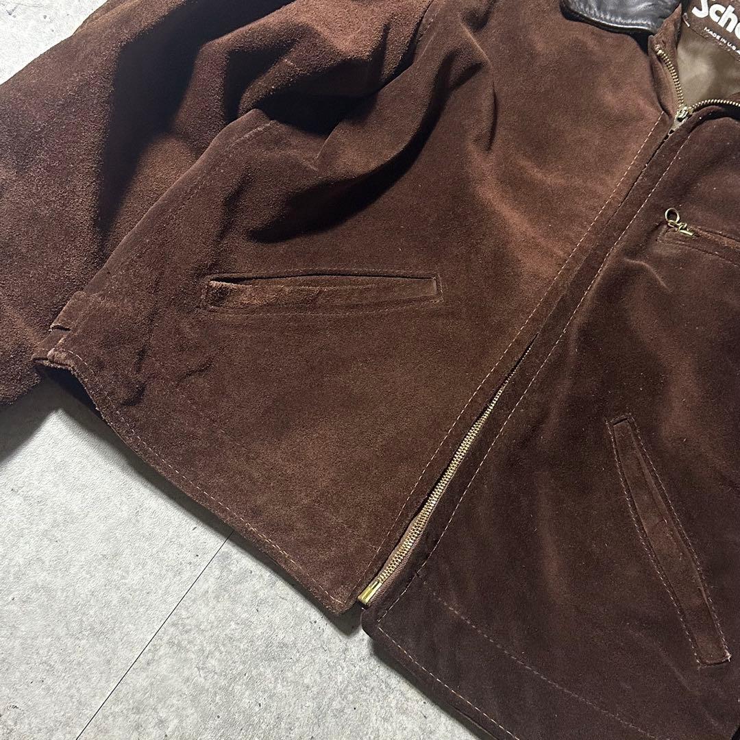 希少 Schott 313 襟レザー ジャケット 黒 ブラウン 40 スウェード