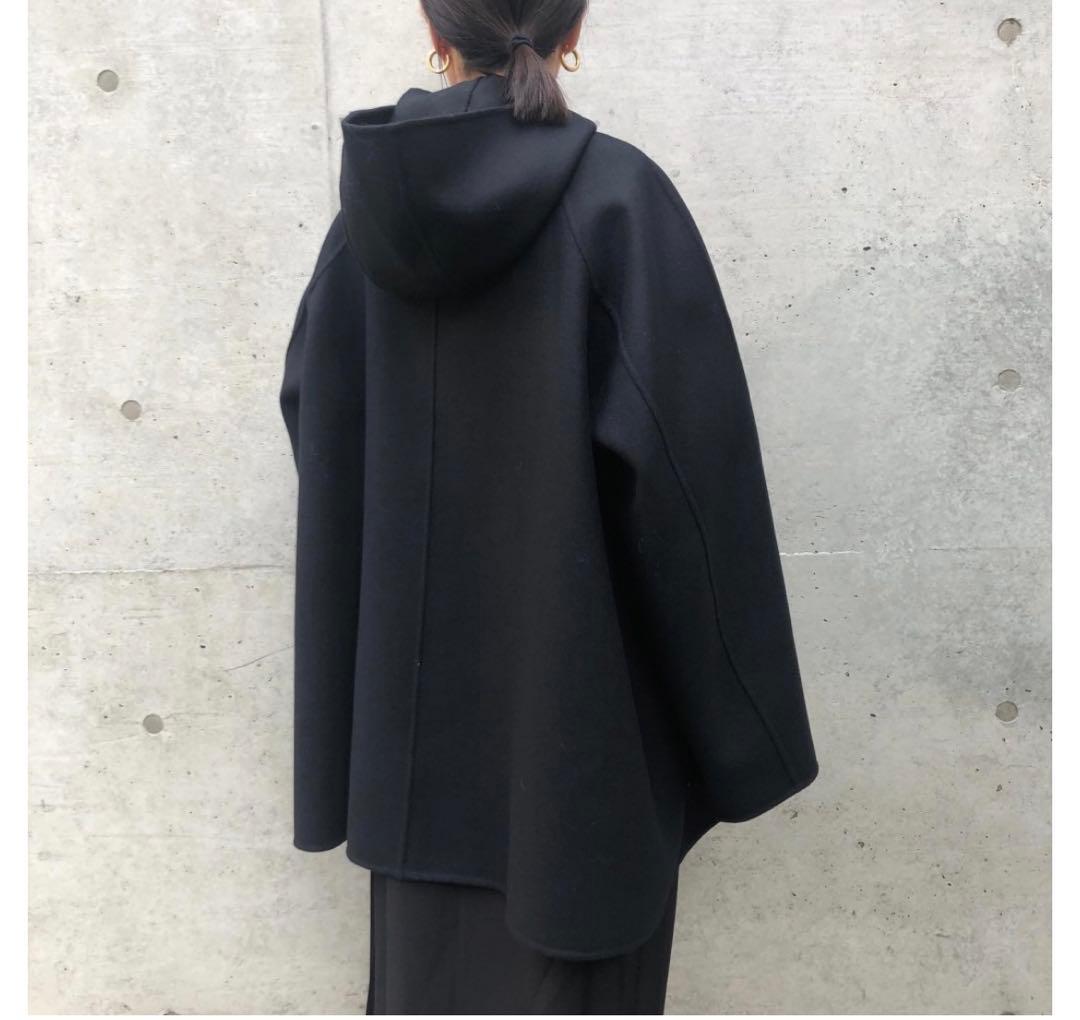 BLAMINK/フーデッドコート/size36/黒/ポンチョ/ダブルフェイス