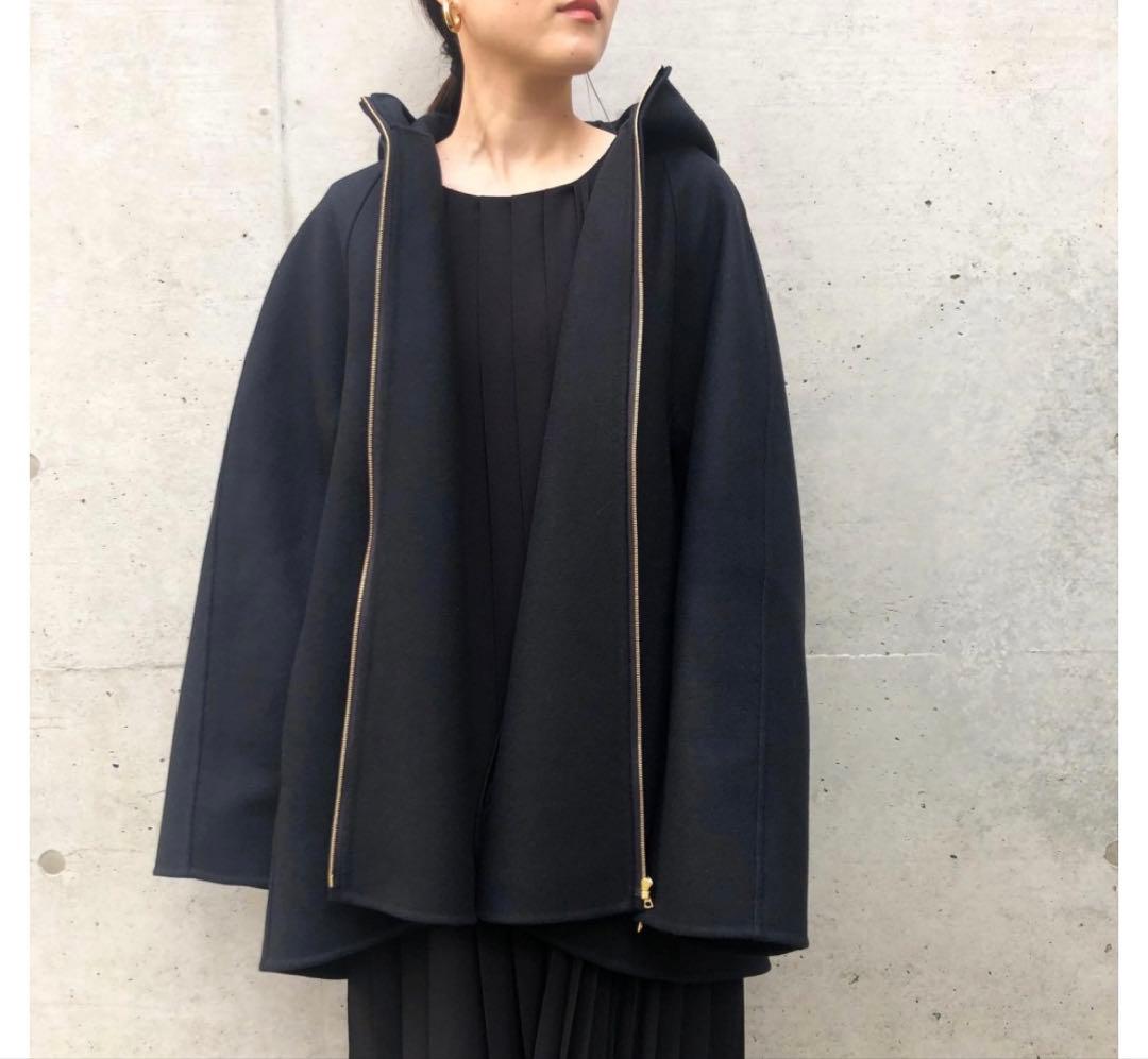 BLAMINK/フーデッドコート/size36/黒/ポンチョ/ダブルフェイス