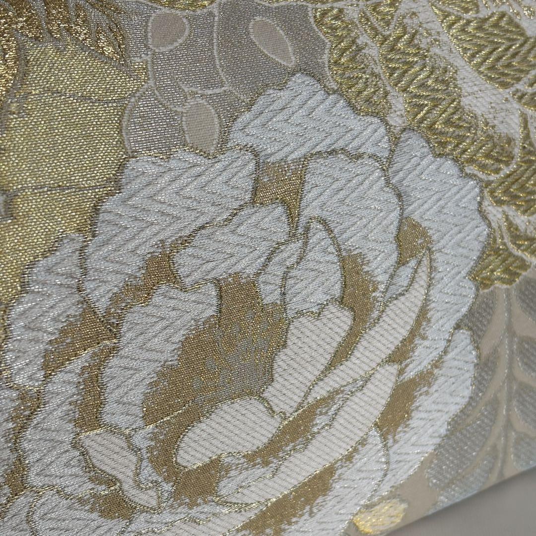 B品 新品未使用品 和装用バッグ ホワイトゴールド 花柄 礼装 振袖No143