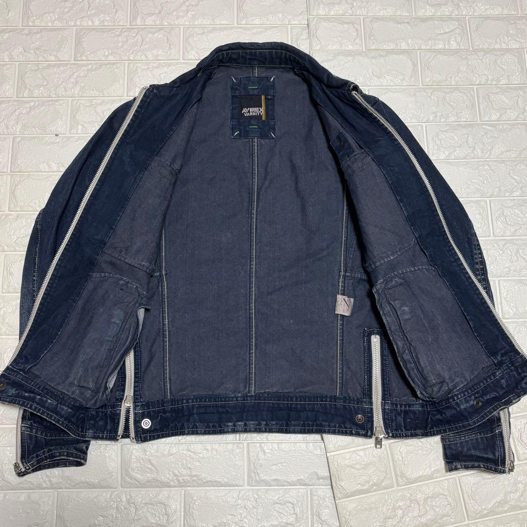 【美品】AVIREX★デニムジャケット ジップアップ USED加工 Ｌサイズ