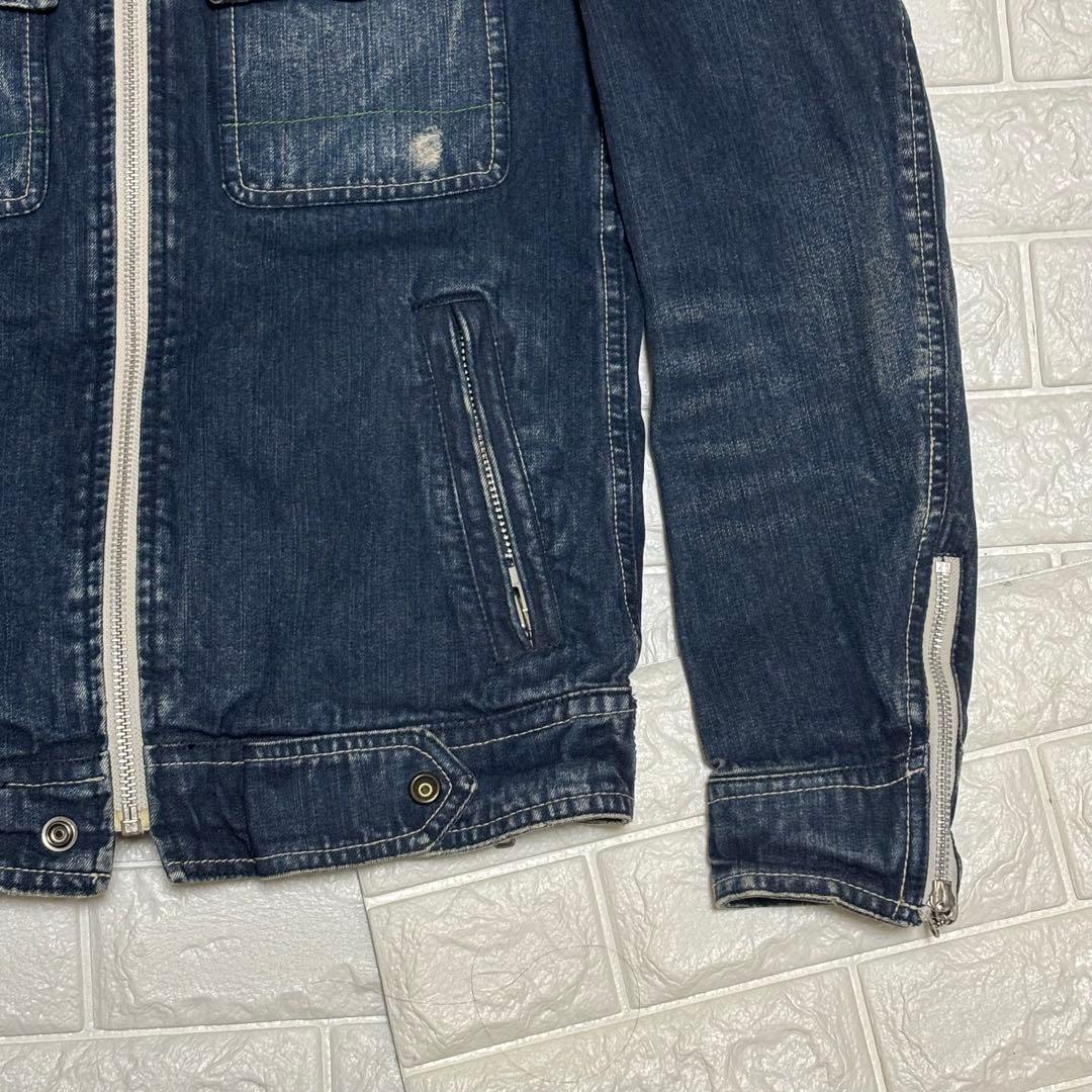【美品】AVIREX★デニムジャケット ジップアップ USED加工 Ｌサイズ
