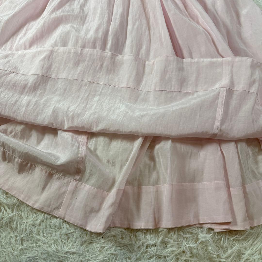 新品タグ付 ANAYI ロングワンピース シアー ピンク リボン 日本製 36