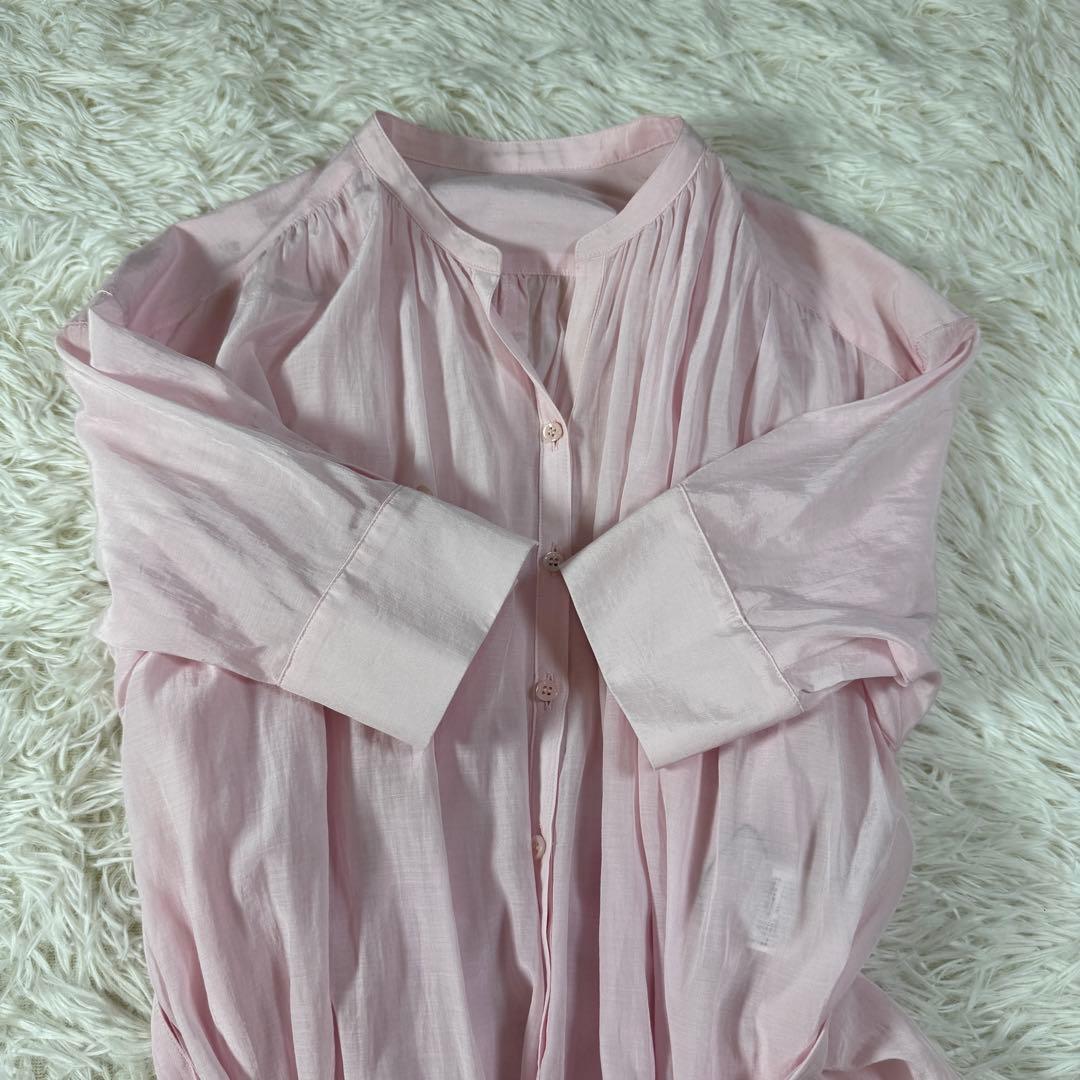 新品タグ付 ANAYI ロングワンピース シアー ピンク リボン 日本製 36