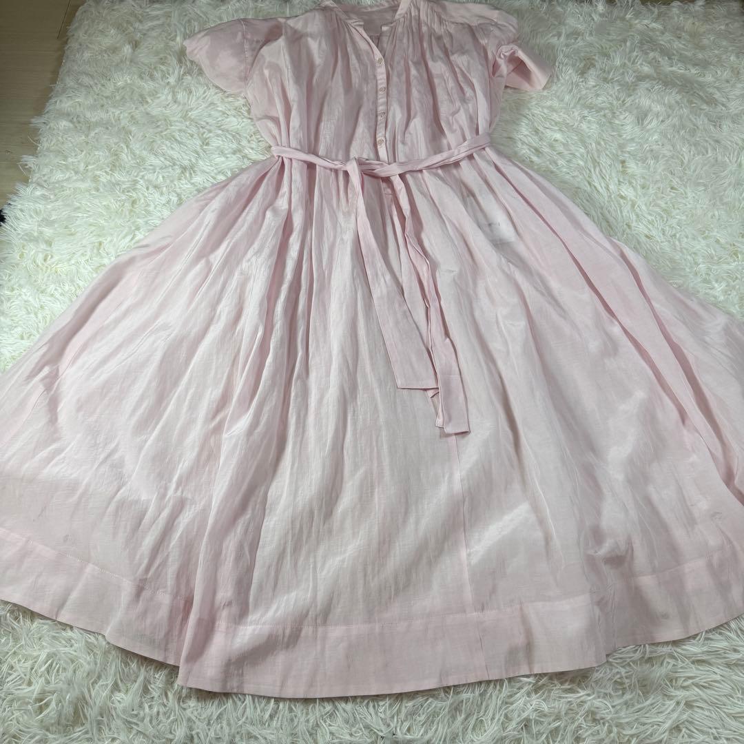 新品タグ付 ANAYI ロングワンピース シアー ピンク リボン 日本製 36