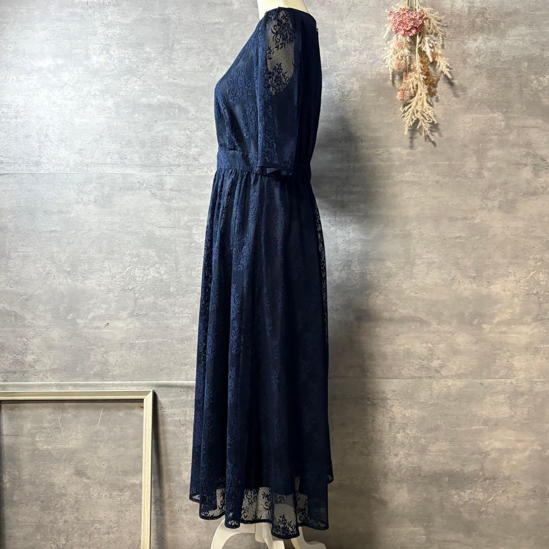aimer anche フラワーブーケレースドレス　ネイビー　大きいサイズ　L