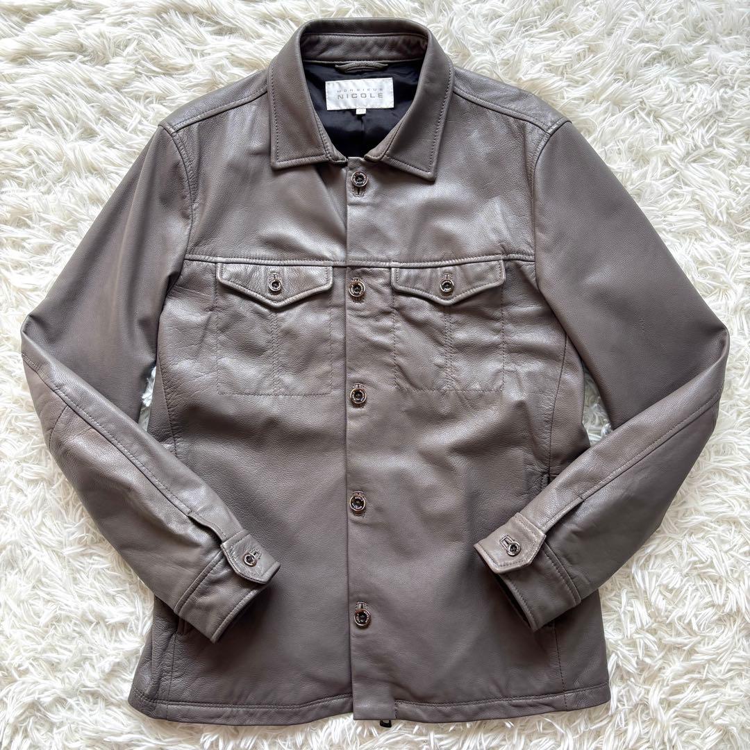 【極美品】Lサイズ 山羊革ゴートレザー ジャケット グレー ボルドーワインレッド