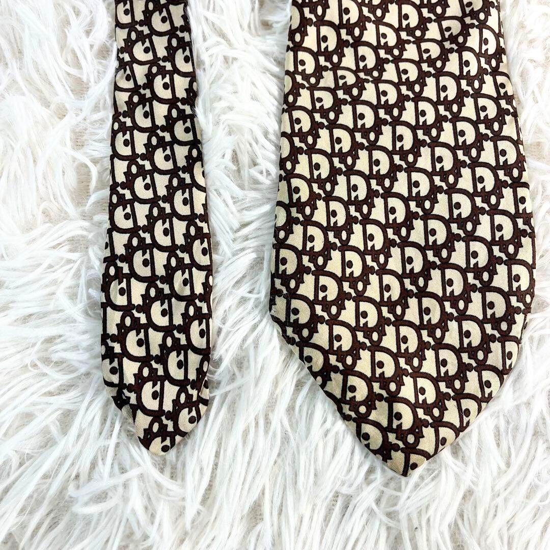 クリスチャン ディオール DIOR ネクタイ 総柄 シルク トロッター ロゴ 茶