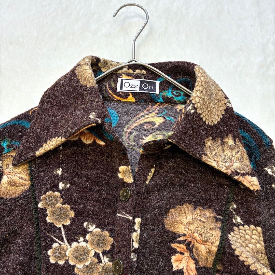 OZZON ニットソーフラワー柄シャツ