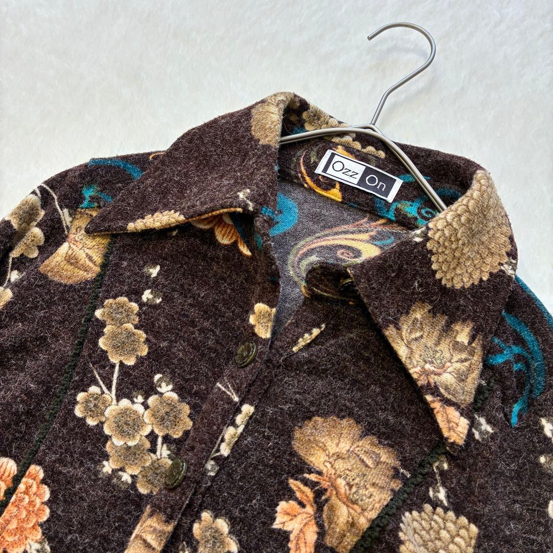 OZZON ニットソーフラワー柄シャツ