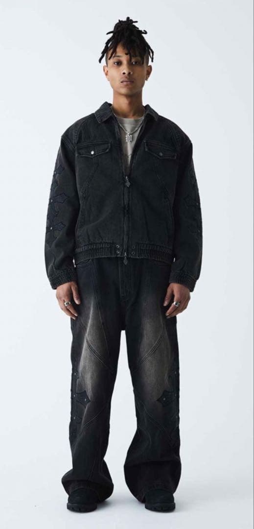 Cross Leather Patch Denim Jacket セットアップ